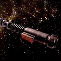 Vintage Metal Weapon With Spiral Design Red Accent On Sparkling Starry Background