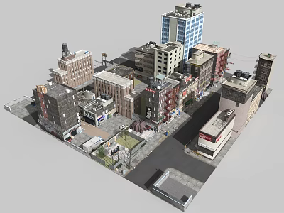 Urban Building Components Showcasing Diverse Facades Windows And Street Design 3d model