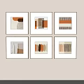 Modern Abstract Framed Artworks With Orange Beige Geometric Patterns On Wall 3d model