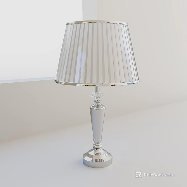 Modern Silver Table Lamp With Transparent Striped Lampshade And Sleek Base Design 3d model 