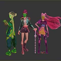 Three Anime Female Characters With Colorful Hairstyles And Stylish Outfits