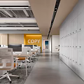Spacious Modern Public Office Space Featuring White Chairs Desks Yellow COPY Wall And Lockers