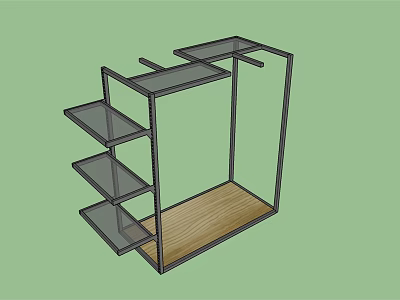 Display Cabinet Shelf With Metal Frame Wooden Base And Glass Shelves Design 3d model
