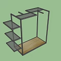 Display Cabinet Shelf With Metal Frame Wooden Base And Glass Shelves Design