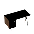 Modern Walnut Wood Desk With Black Top And Stylish Metal Legs