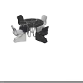 Modern Round Dining Table Set With Marble Tabletop Metal Legs And Curved Black White Chairs