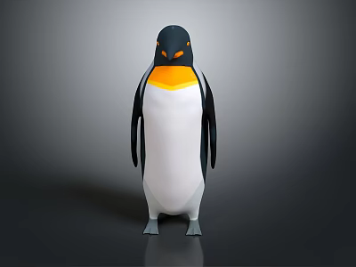 Low Poly Style Penguin Figurine Black White Yellow Standing On Dark Surface 3d model