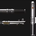 Silver Black Lightsabers With Metallic Hilt Design And Button Details As Weapons