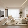 Modern Living Room Interior Design With White Sofa TV Wall Area Rug And Large Window
