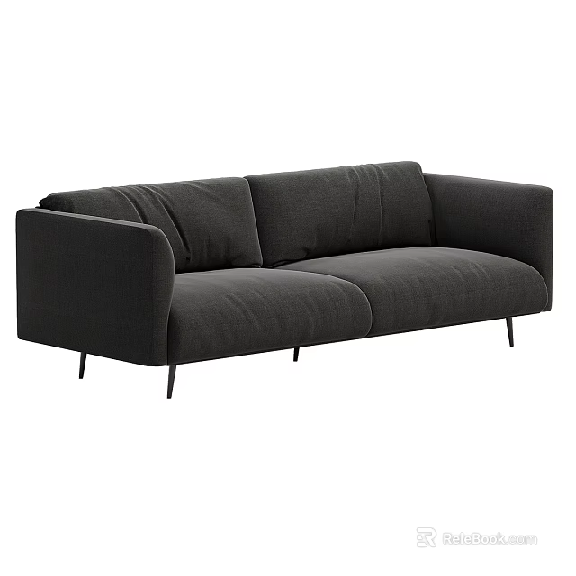 Modern Dark Gray Two Seater Sofa With Sleek Design And Slim Black Legs 3d model 