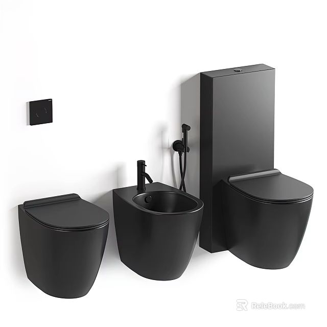 Sleek Black Modern Toilet With Bidet And Tank In Minimalist Bathroom 3d model 