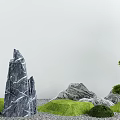 Japanese Karesansui Dry Landscape Garden With Rock Formations Green Moss And Pine Tree Elements