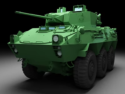 Green Military Armored Vehicle With Cannon Turret And Heavy Duty Wheels Design 3d model