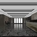 Elegant Hotel Lobby Interior With Patterned Marble Floor Recessed Lighting And Glass Entrance Doors