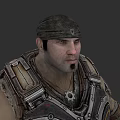 Muscular Game Character Wearing Dark Bandana With Armored Shoulder Plates Beard And Intense Expression