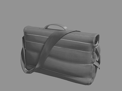 Gray Fabric Shoulder Bag With Stitched Details Top Handle And Sleek Design 3d model