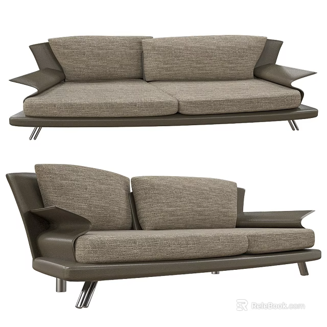 Modern Gray Sectional Sofa With Fabric Upholstery Comfortable Armrests And Metal Legs 3d model 