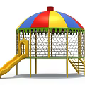 Colorful Dome Playground Equipment With Net Enclosure Yellow Slide Ladder And Yellow Pillars