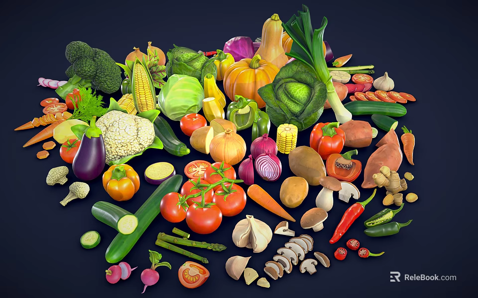 Healthy Fresh Colorful Assorted Vegetables Collection With Broccoli Tomatoes Carrots And More 3d model 