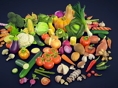 Healthy Fresh Colorful Assorted Vegetables Collection With Broccoli Tomatoes Carrots And More 3d model