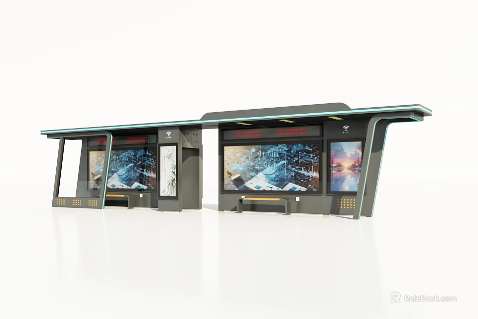 Modern Road Facilities Bus Shelter With Digital Screens And Covered Waiting Space 3d model 