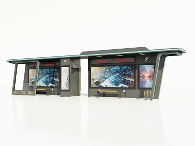 Modern Road Facilities Bus Shelter With Digital Screens And Covered Waiting Space 3d model