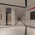 Modern Elevator Hallway Interior With Marble Floor Red Wall White Gray Walls And Glass Door