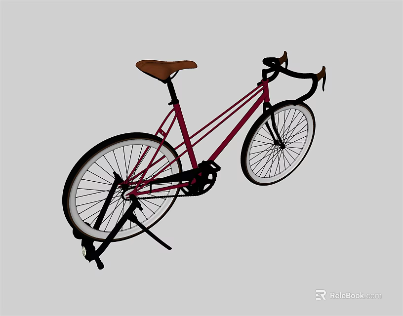 Classic Red Bicycle Isolated with Brown Seat Black Wheels on Gray 3d model 