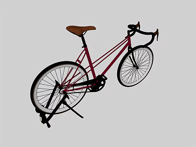 Classic Red Bicycle Isolated with Brown Seat Black Wheels on Gray 3d model