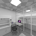 Modern Laboratory Interior With Glass Partitions Lab Benches Computer And White Cabinets