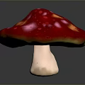 Fresh Red Shiny Mushroom with Spotted Cap and White Stem as Edible Food