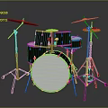 Modern Black Drum Kit with White Drumheads Cymbals and Silver Stands Displayed on Dark Background