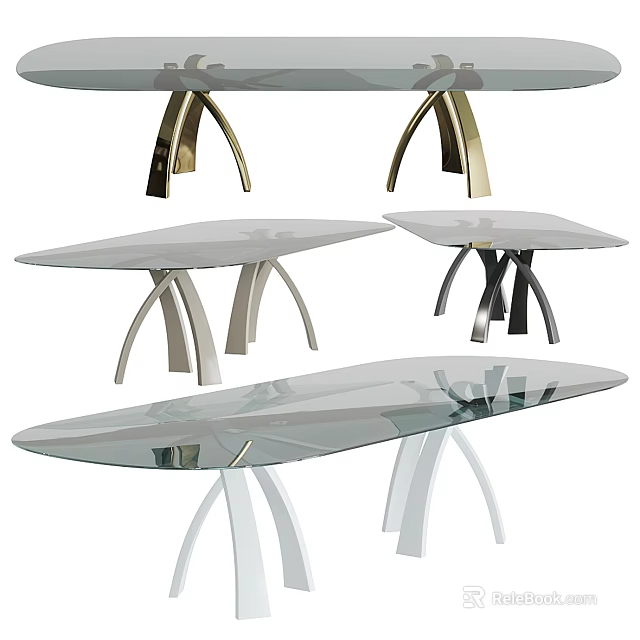 Modern Coffee Tables With Glass Tops And Metal Legs In Gold Silver Black 3d model 