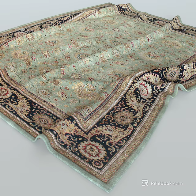 Elegant Square Area Rug With Intricate Floral Patterns And Decorative Border Design 3d model