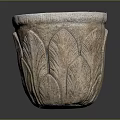 Natural Stone Flower Pot With Intricate Lotus Leaf Carvings And Textured Design