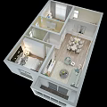 Birds Eye View Floor Plan of Modern Residential Interior with Living Dining and Bedroom Spaces