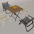 Foldable Wooden Dining Table Set With Woven Chairs And Fruit Bowl
