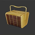 Yellow And Red Bamboo Handwoven Basket With Portable Handle For Daily Use