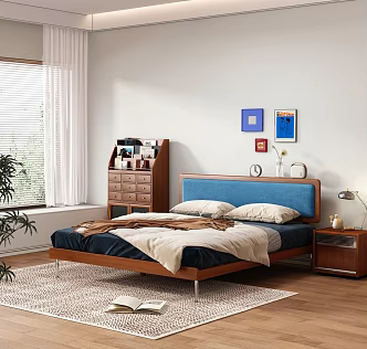 Middle Style Double Bed 3d model