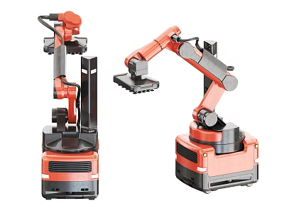 Red Black Industrial Robotic Arms With Mobile Base And Automated Handling 3d model