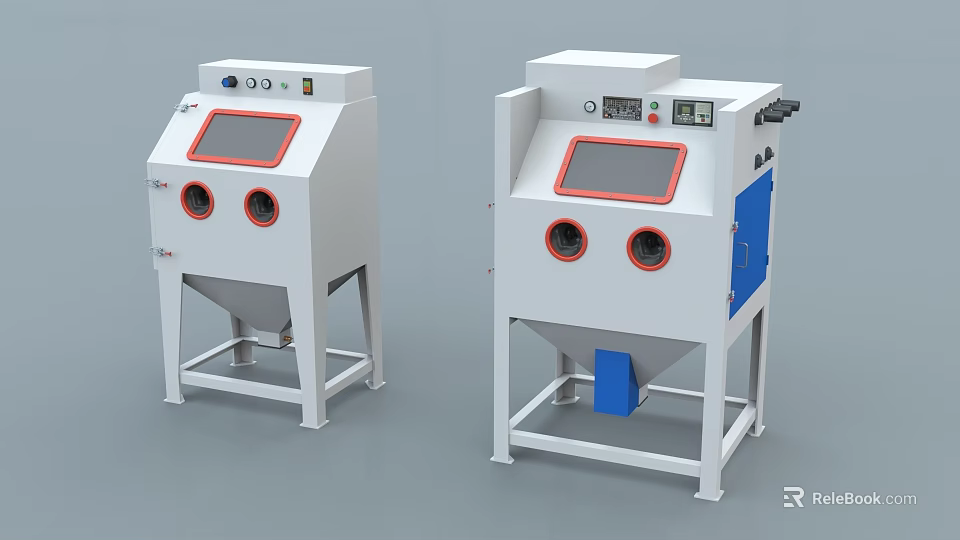 Industrial Sandblasting Equipment with Dual Units Control Panels Viewing Windows and Stable Base 3d model 