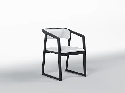 Modern Dining Chair With Black Frame White Cushion And Armrests 3d model