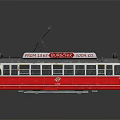 Vintage Red And Gray Tram With Overhead Wires Classic Body Design And Windows