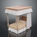 Elegant Bed With Wooden Frame Top Board Beige Mattress And White Canopy
