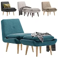 Modern Teal Accent Chair With Ottoman Plush Cushions Wooden Legs And Throw Blanket