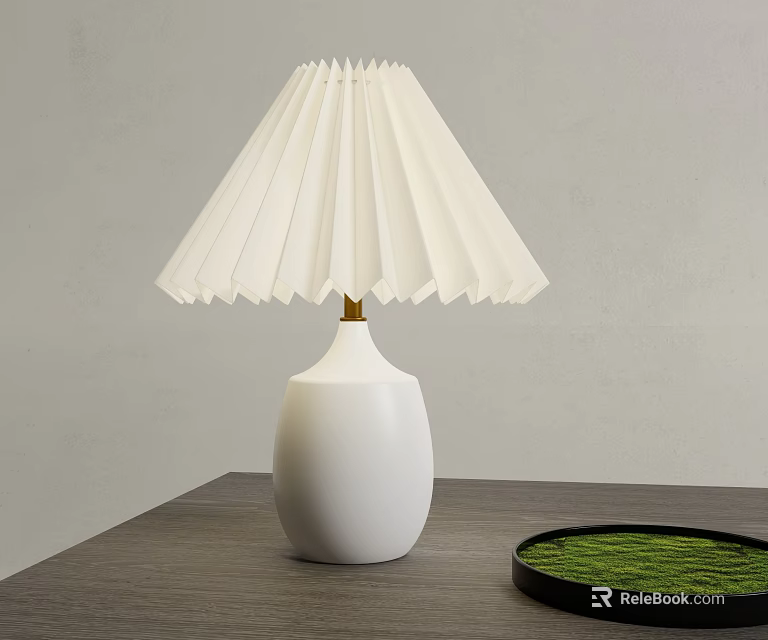 Modern White Pleated Lampshade Table Lamp With Ceramic Base And Golden Stem 3d model 