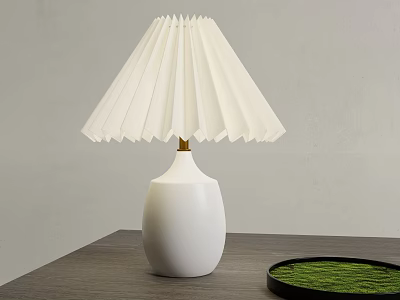 Modern White Pleated Lampshade Table Lamp With Ceramic Base And Golden Stem 3d model