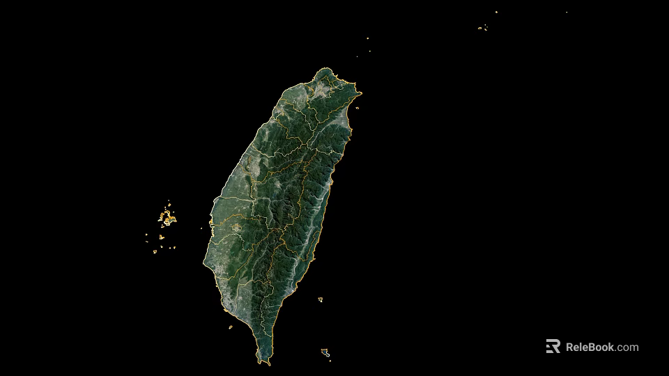 Taiwan Island Satellite Map Showing Terrain Roads And Urban Areas 3d model 