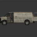 Old White Rusty Van With Open Door And Damaged Windows 3d model