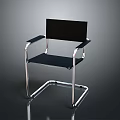 Modern Stylish Chair With Metal Frame Black Seat Backrest And Armrest